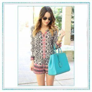 Michael Stars Border Print Drawstring Boho Romper